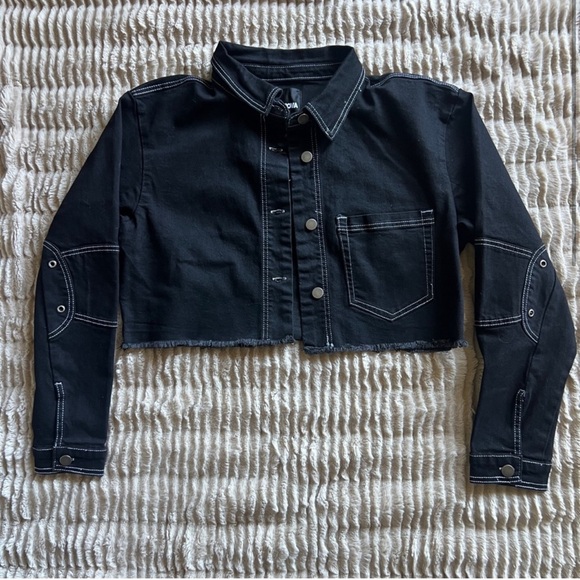 Fashion Nova Black Distressed jeans and jacket - “seeing you tonight” set - Picture 3 of 11